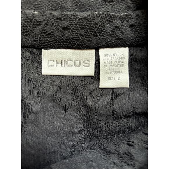 Chico's Black Lace Button Up Tunic Women's Large Collared Top Goth Witchy Sheer - Picture 9 of 10